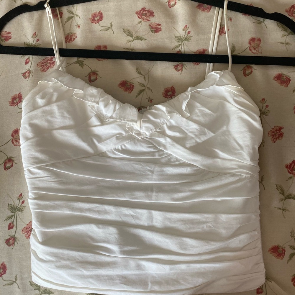 ZARA ruched cropped white tank